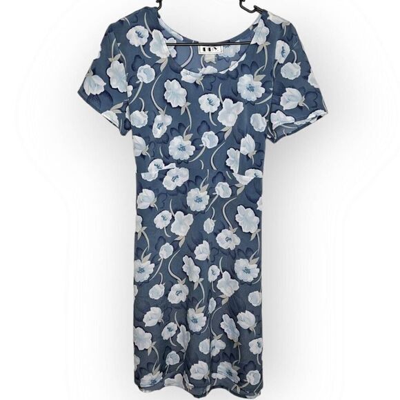 DBY Women's Vintage 90s Floral Mini Dress in Blue size Large - Picture 1 of 5